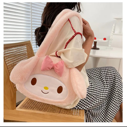 Kawaii Sanrio Plush Cinnamoroll Melody Kuromi Women Tote Handbags