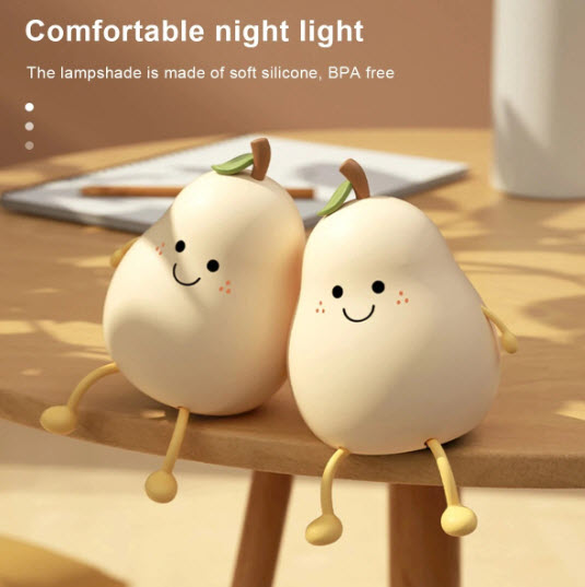 Cute Pear Fruit LED Night Light USB Rechargeable Silicone Decor
